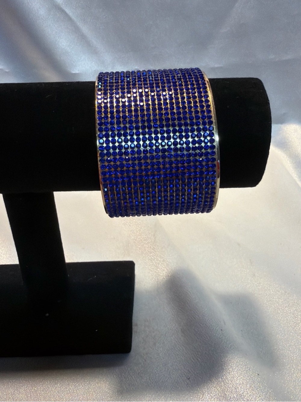 Source Unknown Cobalt Crystal Wide Stretch Bracelet